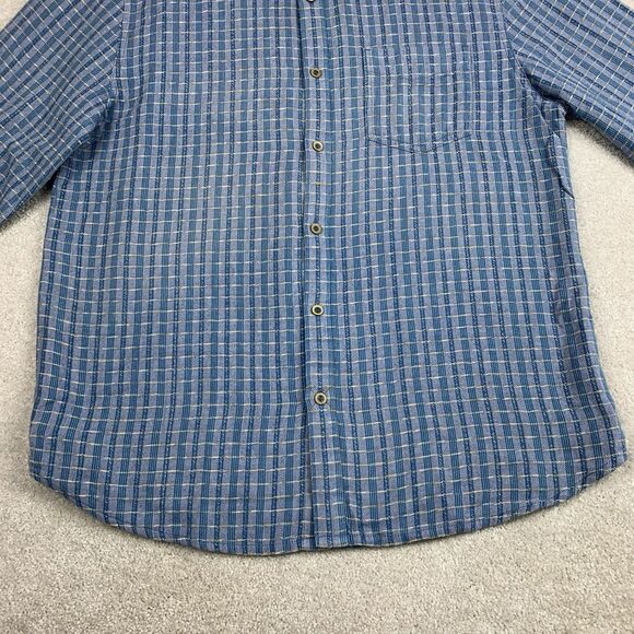 Carbon2cobalt Shirt Men Med Blue Textured Button Up Long Sleeve Cotton Plaid - Picture 5 of 13